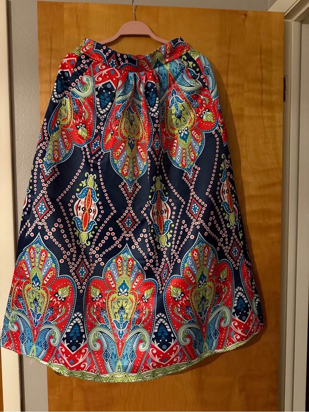 Navy Multicolor Paisley A-Line Skirt